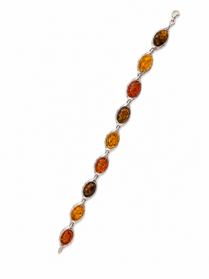 925 Sterling Silver Bezel-Set Baltic Amber Station Bracelet 7.5"