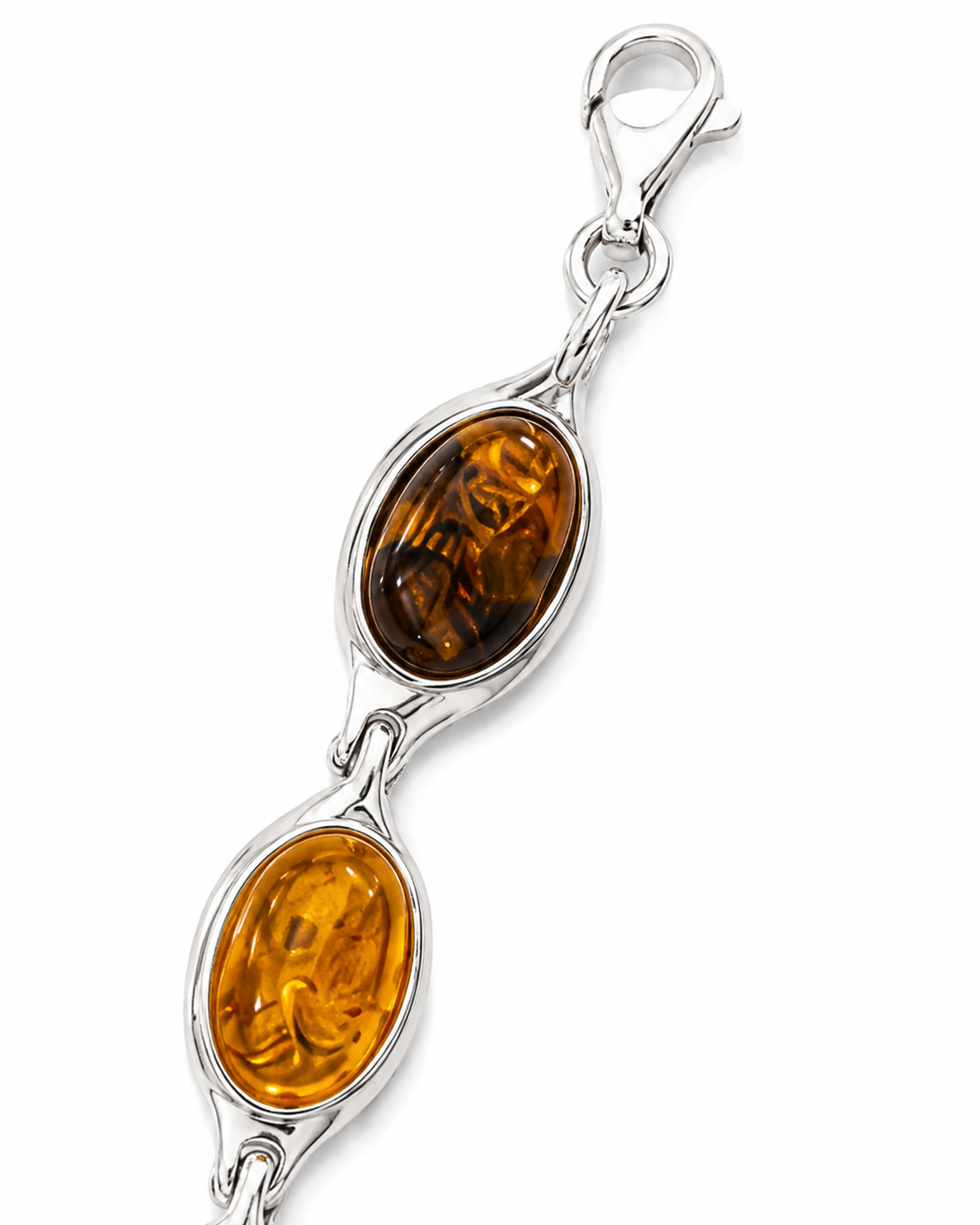 925 Sterling Silver Bezel-Set Baltic Amber Station Bracelet 7.5"