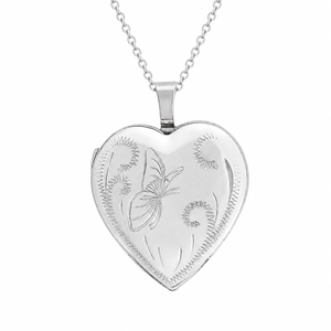 925 Sterling Silver Heart Locket Pendant Butterfly Engraving