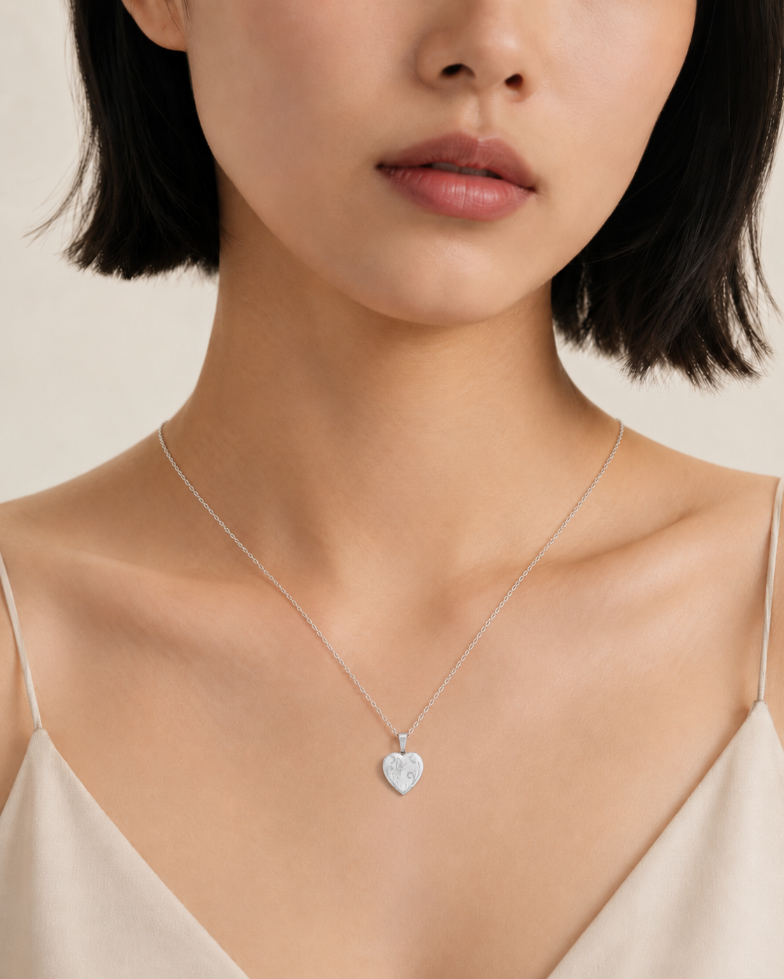925 Sterling Silver Heart Locket Pendant Butterfly Engraving
