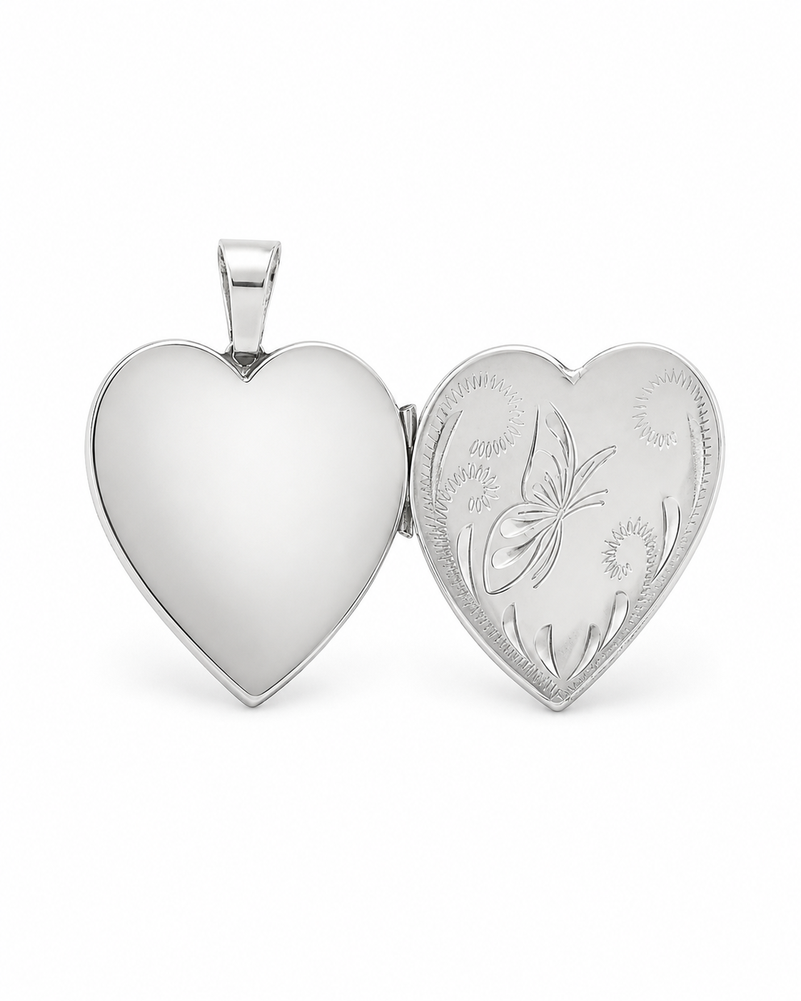 925 Sterling Silver Heart Locket Pendant Butterfly Engraving