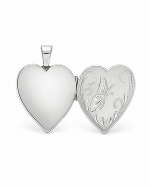 925 Sterling Silver Heart Locket Pendant Butterfly Engraving