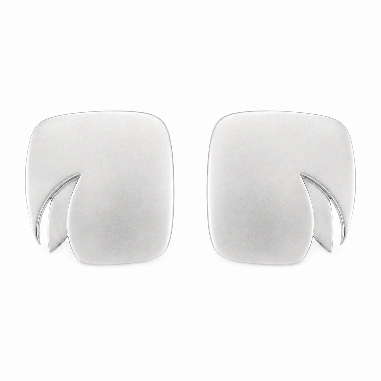 Sterling Silver & 14K White Gold Modernist Earrings Leaf Accent