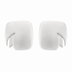 Sterling Silver & 14K White Gold Modernist Earrings Leaf Accent