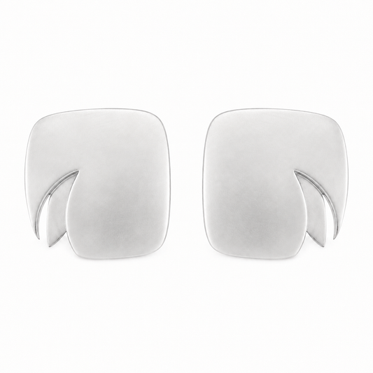 Sterling Silver & 14K White Gold Modernist Earrings Leaf Accent
