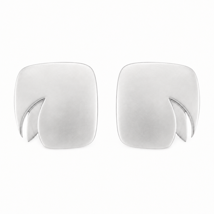 Sterling Silver & 14K White Gold Modernist Earrings Leaf Accent