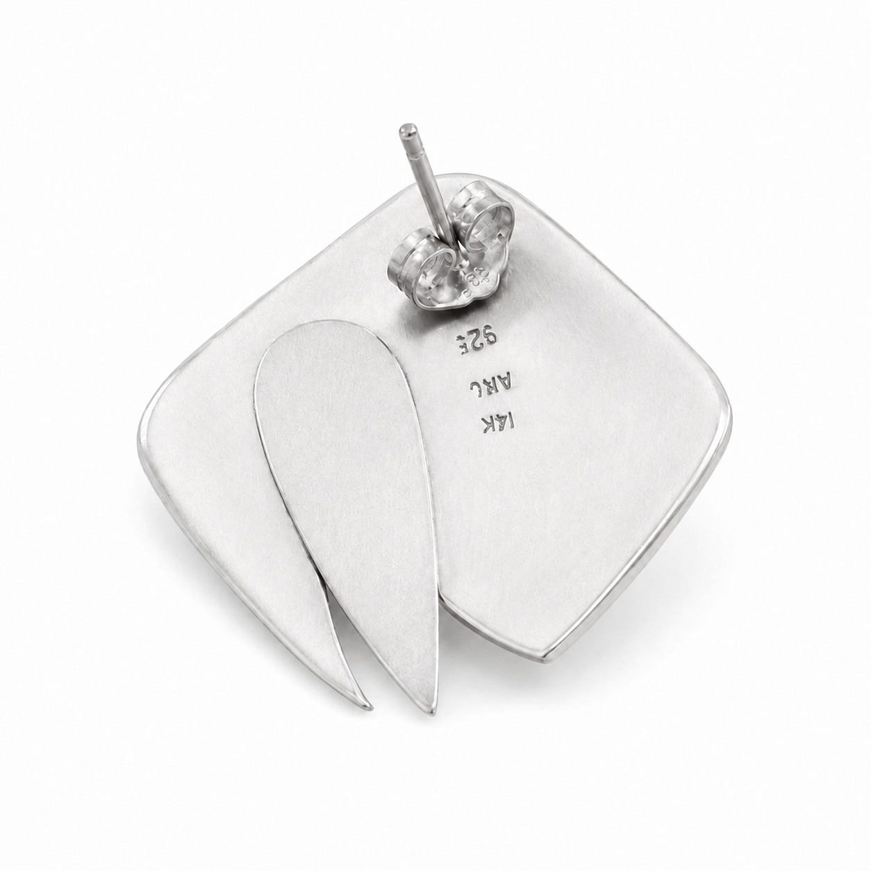 Sterling Silver & 14K White Gold Modernist Earrings Leaf Accent