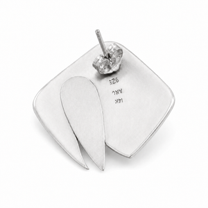 Sterling Silver & 14K White Gold Modernist Earrings Leaf Accent