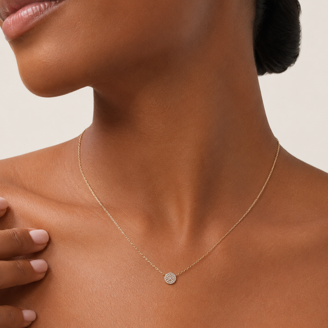 14K Yellow Gold Pavé Diamond Disc Station Necklace