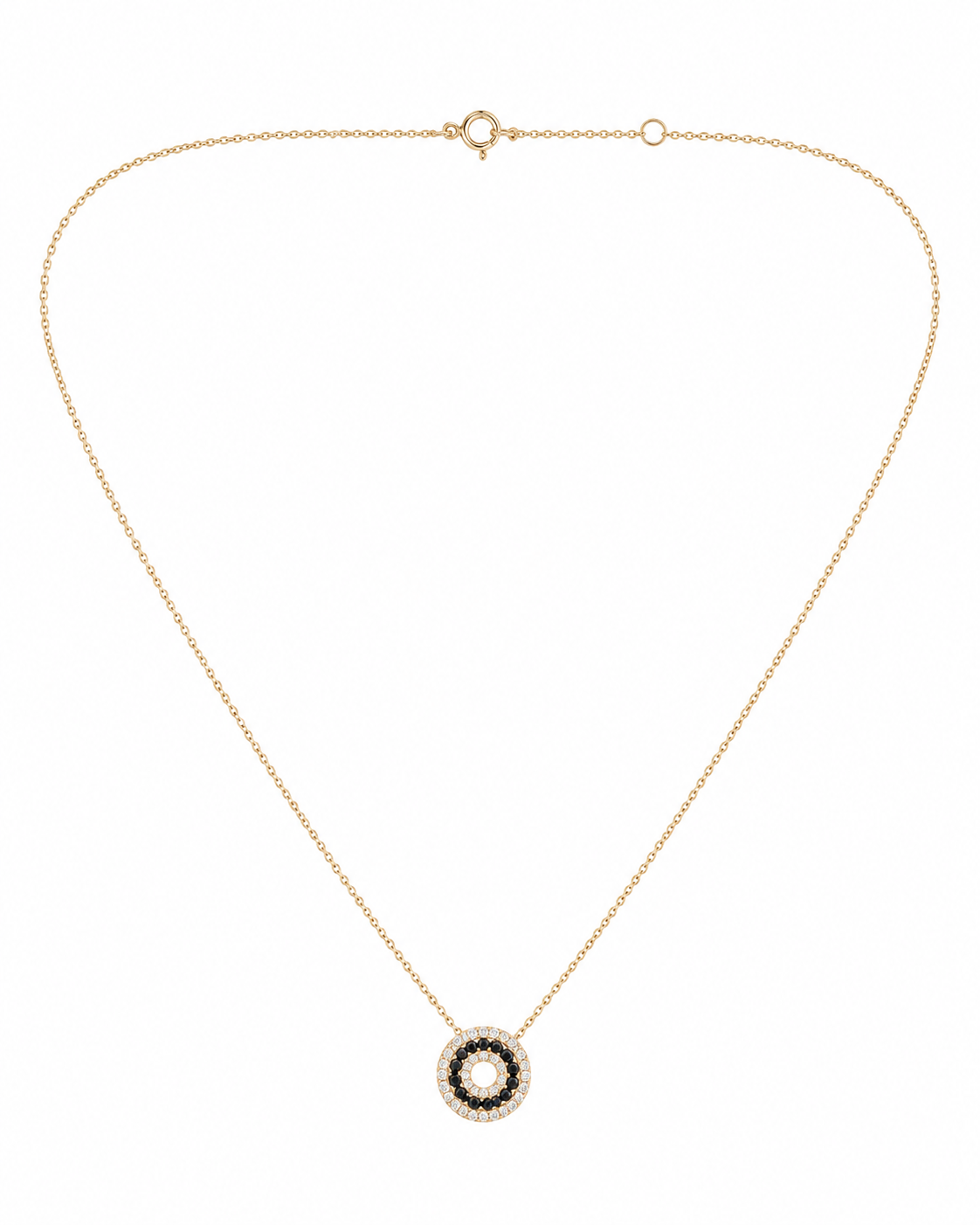 14K Yellow Gold Black Onyx & Diamond Circle Pendant Necklace
