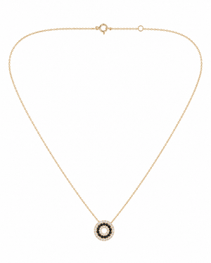 14K Yellow Gold Black Onyx & Diamond Circle Pendant Necklace