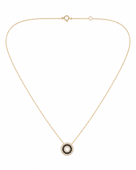 14K Yellow Gold Black Onyx & Diamond Circle Pendant Necklace