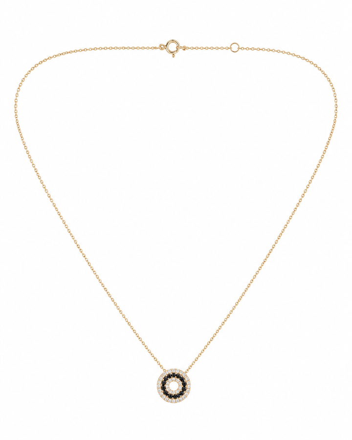 14K Yellow Gold Black Onyx & Diamond Circle Pendant Necklace