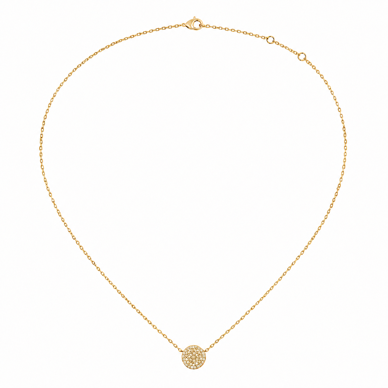14K Yellow Gold Pavé Diamond Disc Station Necklace