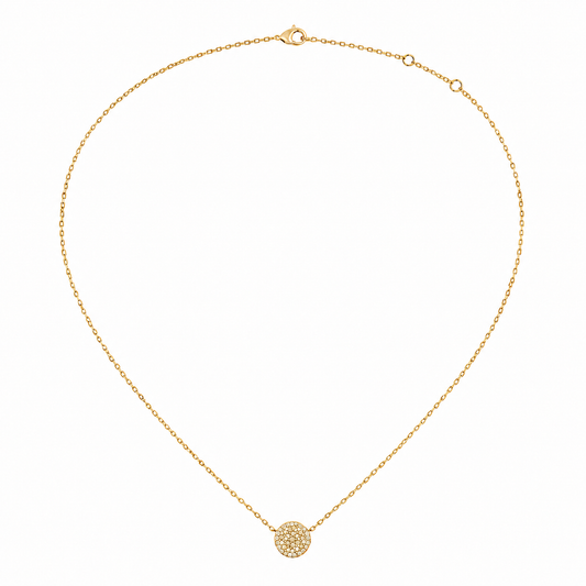 14K Yellow Gold Pavé Diamond Disc Station Necklace