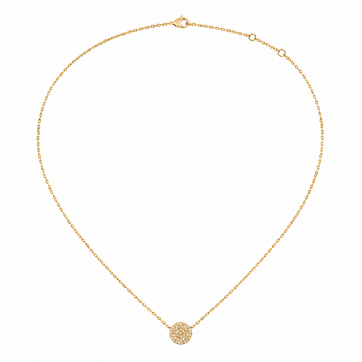 14K Yellow Gold Pavé Diamond Disc Station Necklace