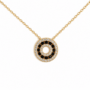 14K Yellow Gold Black Onyx & Diamond Circle Pendant Necklace