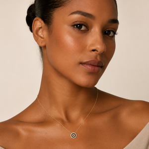 14K Yellow Gold Black Onyx & Diamond Circle Pendant Necklace