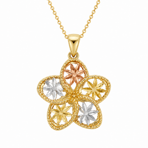 10K Tri-Tone Gold Filigree Flower Pendant