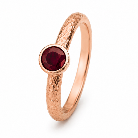 925 Sterling Silver Rose Gold Plated Ruby Hammered Ring