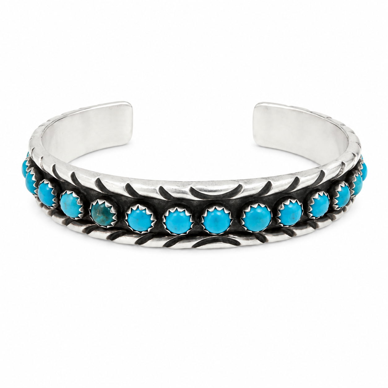 925 Sterling Silver Petit Point Turquoise Cuff Bracelet
