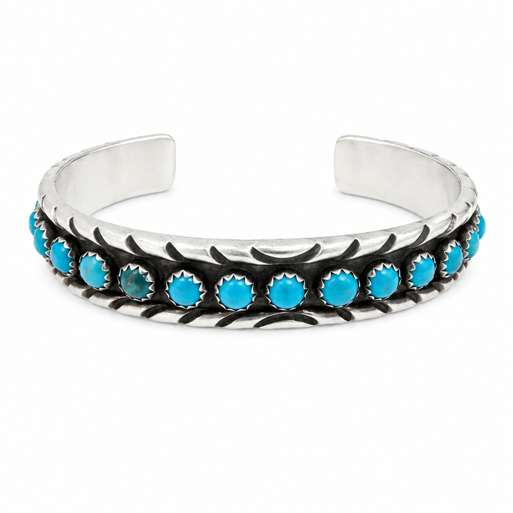 925 Sterling Silver Petit Point Turquoise Cuff Bracelet