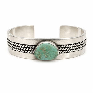 925 Sterling Silver Turquoise Rope Detail  Cuff Bracelet