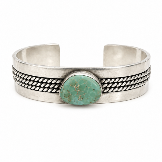 925 Sterling Silver Turquoise Rope Detail  Cuff Bracelet