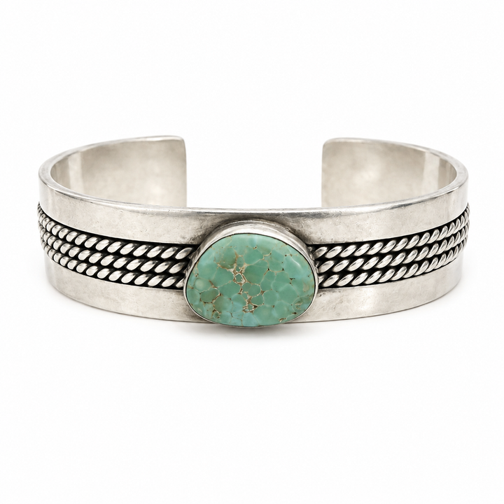 925 Sterling Silver Turquoise Rope Detail  Cuff Bracelet