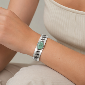 925 Sterling Silver Turquoise Rope Detail  Cuff Bracelet