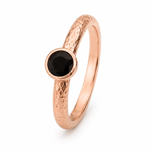 925 Sterling Silver Rose Gold Plated Onyx Hammered Ring