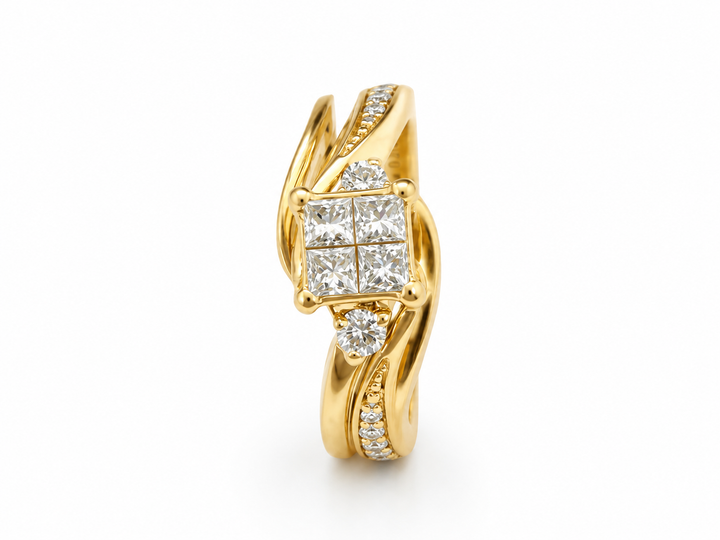 10K Yellow Gold Princess-Cut Diamond Bridal Ring Set