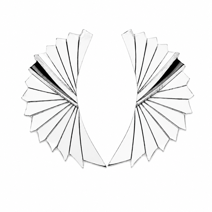 925 Sterling Silver Pleated Sunburst Fan Statement Earrings