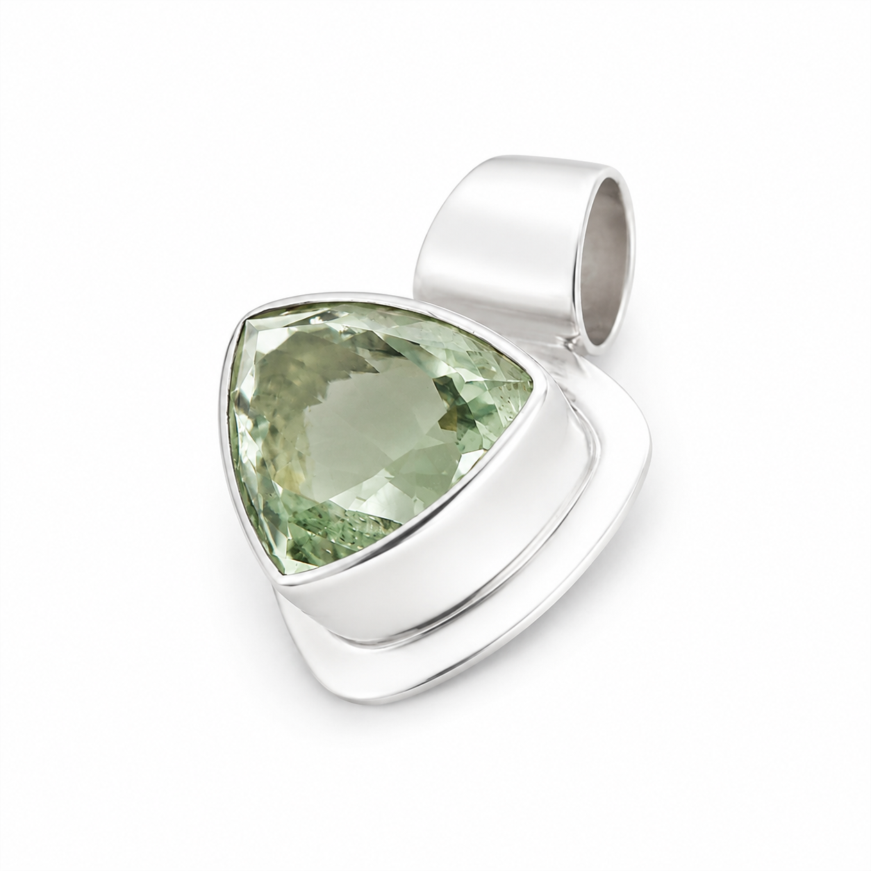 925 Sterling Silver Prasiolite Trillion Pendant