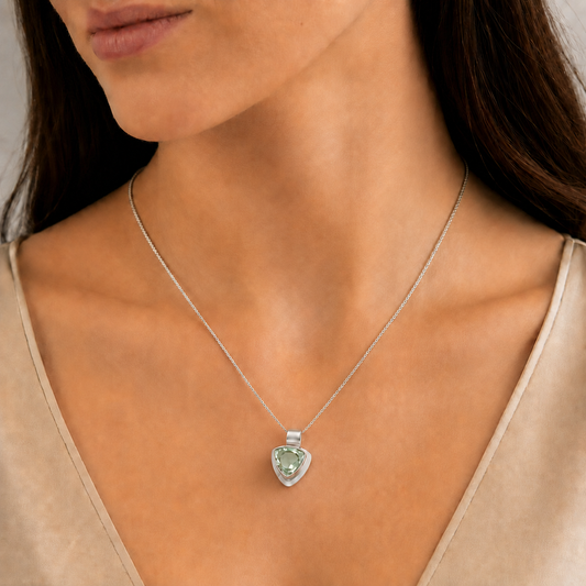 925 Sterling Silver Prasiolite Trillion Pendant