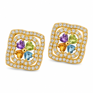 18K Yellow Gold Multi – Gemstone and Diamond Earrings