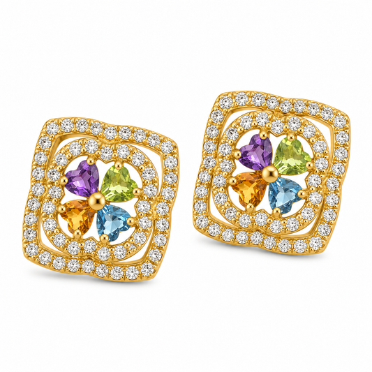 18K Yellow Gold Multi – Gemstone and Diamond Earrings