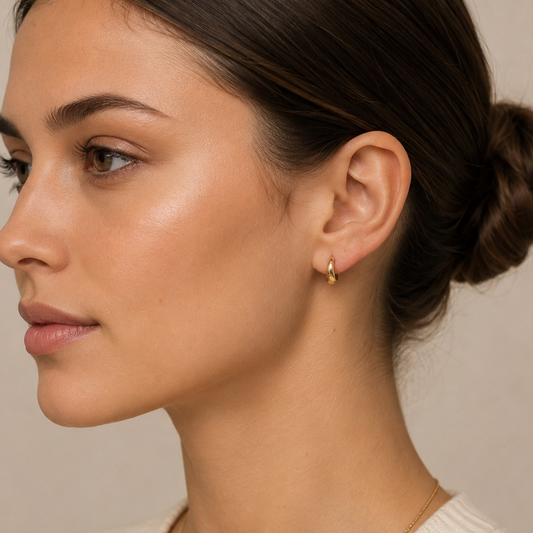 18K Yellow Gold Dome Huggie Hoops