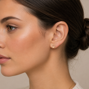 18K Yellow Gold Circle Stud Earrings