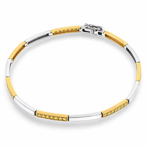 10K Two-Tone White and Yellow Gold Yellow Diamond Bar Link Bracelet