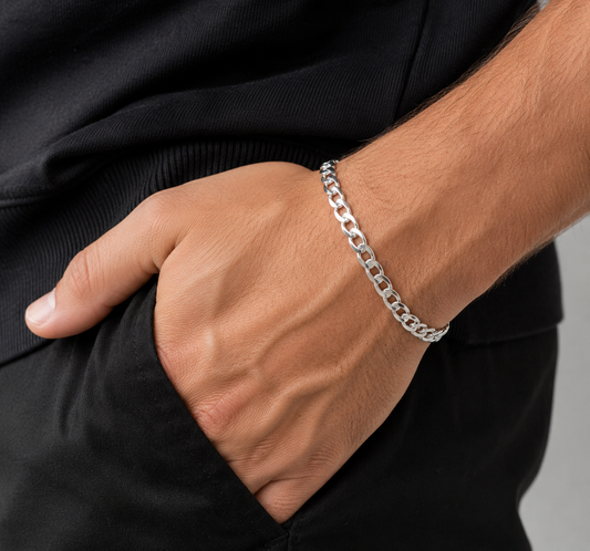 18K White Gold Solid Cuban Curb Bracelet