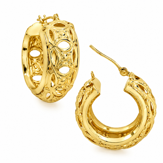 14K Yellow Gold  Filigree Hoop Earrings