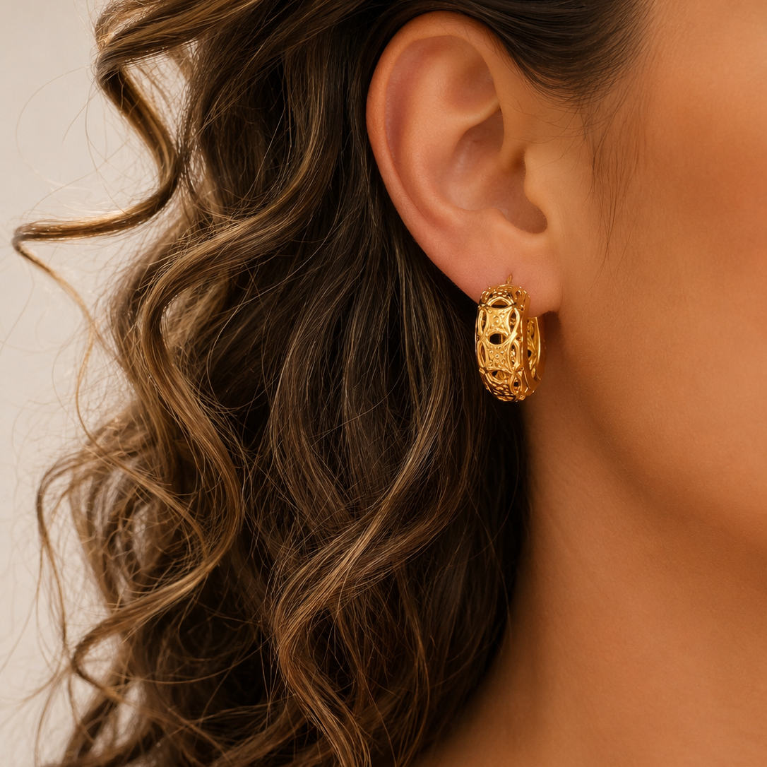 14K Yellow Gold  Filigree Hoop Earrings