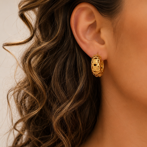 14K Yellow Gold  Filigree Hoop Earrings