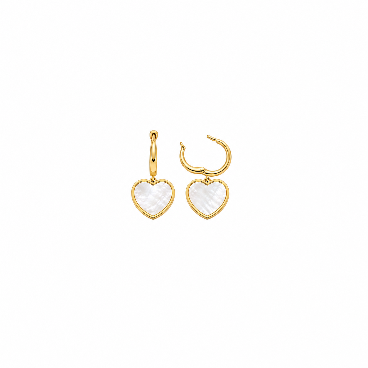 14K Yellow Gold Heart Mother of Pearl Hoop Earrings