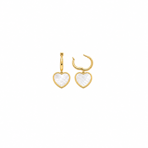 14K Yellow Gold Heart Mother of Pearl Hoop Earrings