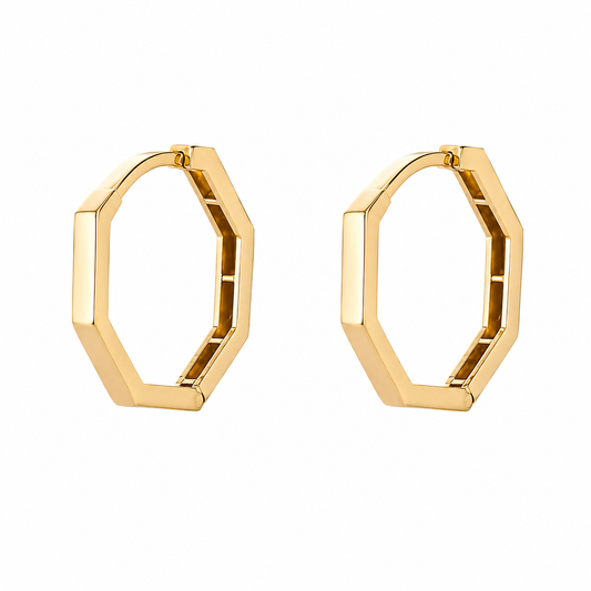 18K Yellow Gold Hexagon Earrings