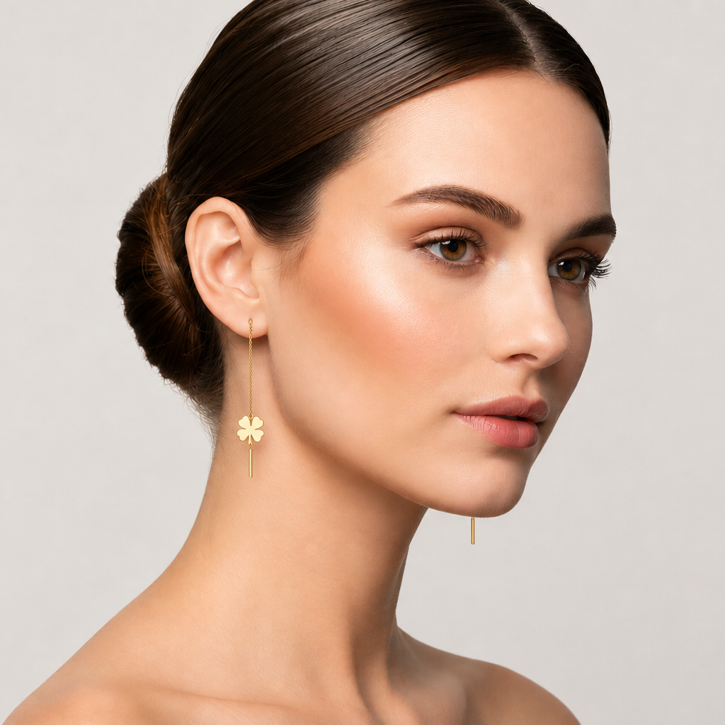 18K Yellow Gold Long Clover Stitch Earrings