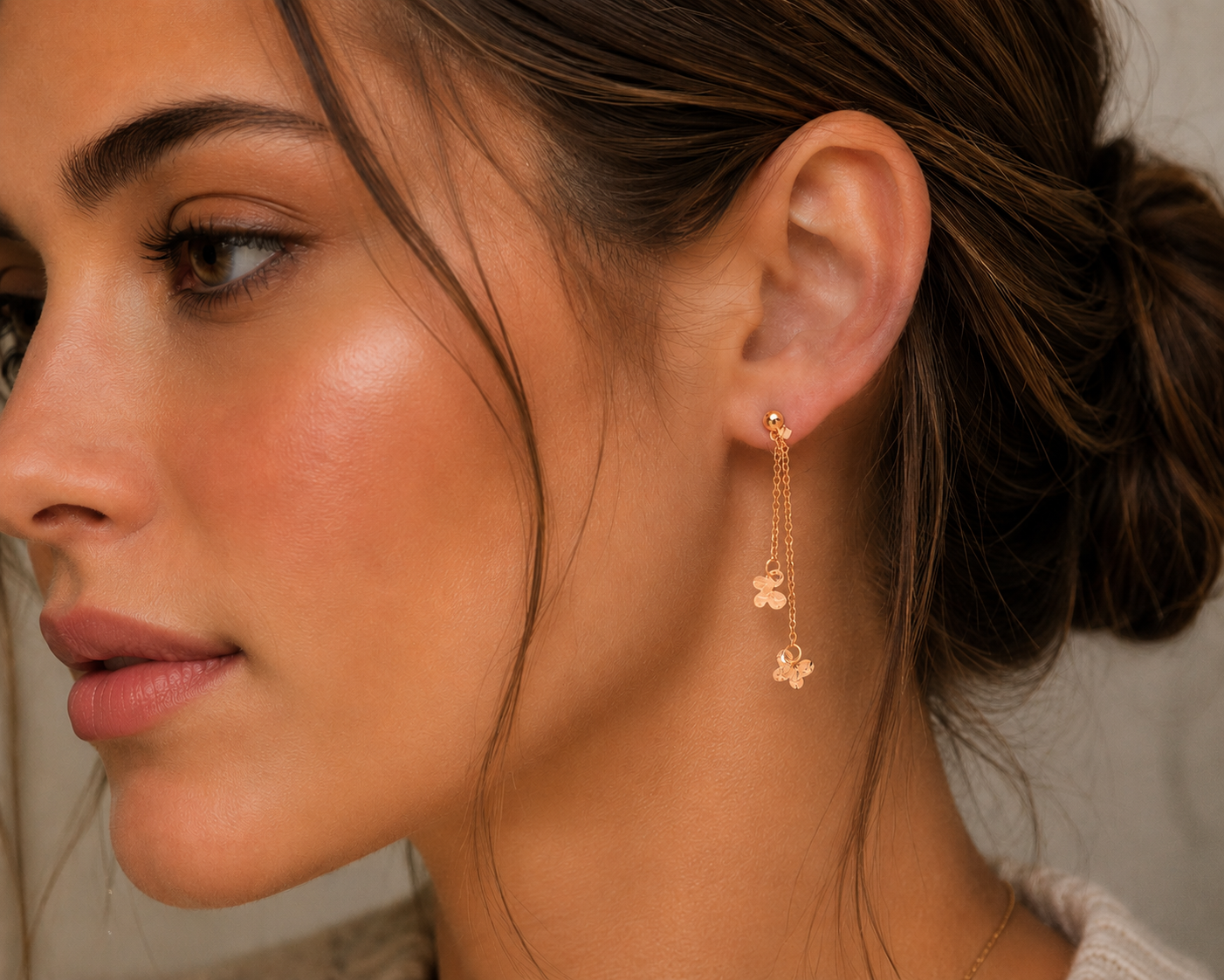 18K Yellow Gold Dangling ButterFly Charm Earrings
