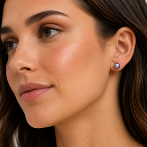 14K Yellow Gold Black Pearls Stud Earrings